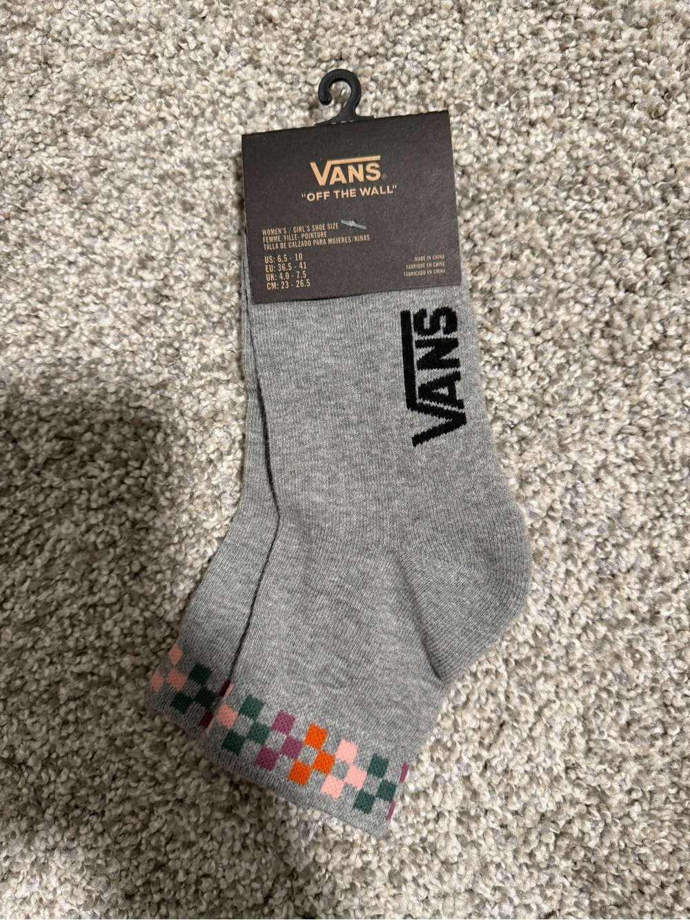 Vans Gray Ankle Socks with Multicolor Checker Trim